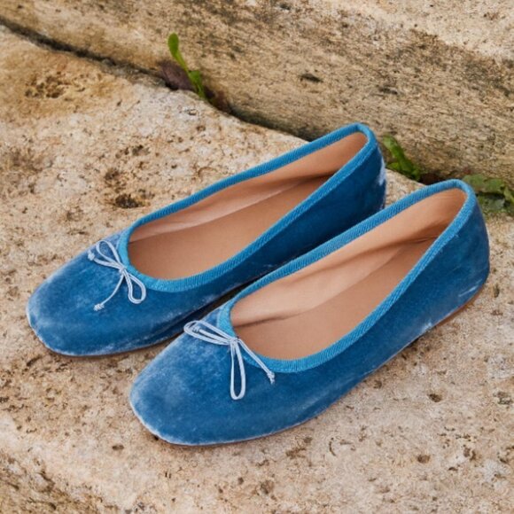 💕DOEN💕 Ballerina Slipper ~ Cerulean Blue Velvet Leather Flats EU 42 US 11 NWT - Picture 8 of 16